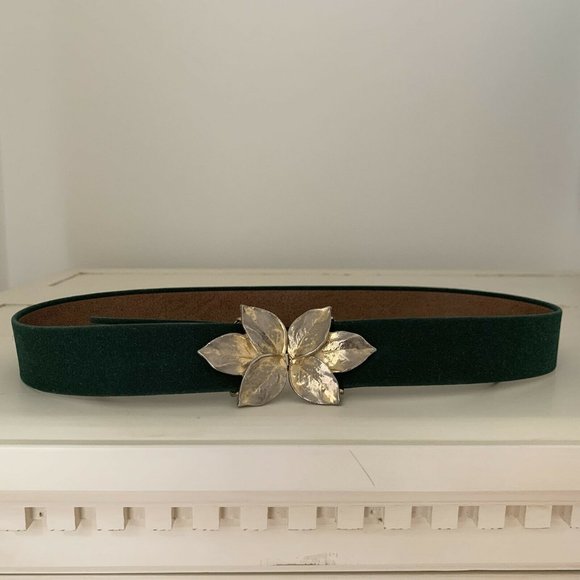 Mimi Di N Accessories - Vintage Mimi Di N Waist Belt Gold Leaf Emerald Gre